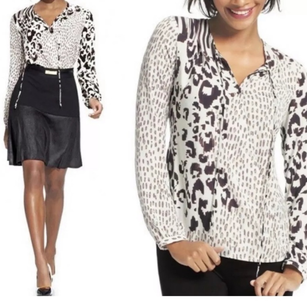 CAbi Faux Wrap Top Long Sleeve Animal Print